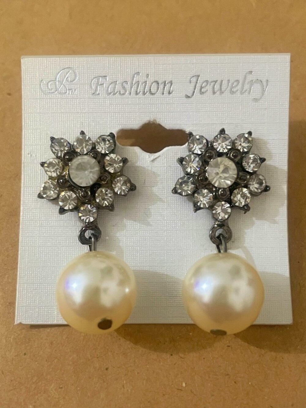 Vintage Rhinestone Floral Cluster and Faux Pearl Dangle Earrings